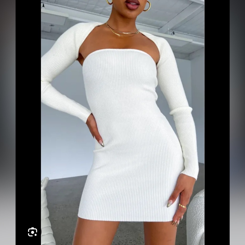 White Fox In Full Bloom Long Sleeve Mini Dress Off White